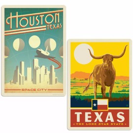 Anderson Design Group Houston Texas Space City Sticker Set of 2 Vintage-Style Travel Decals