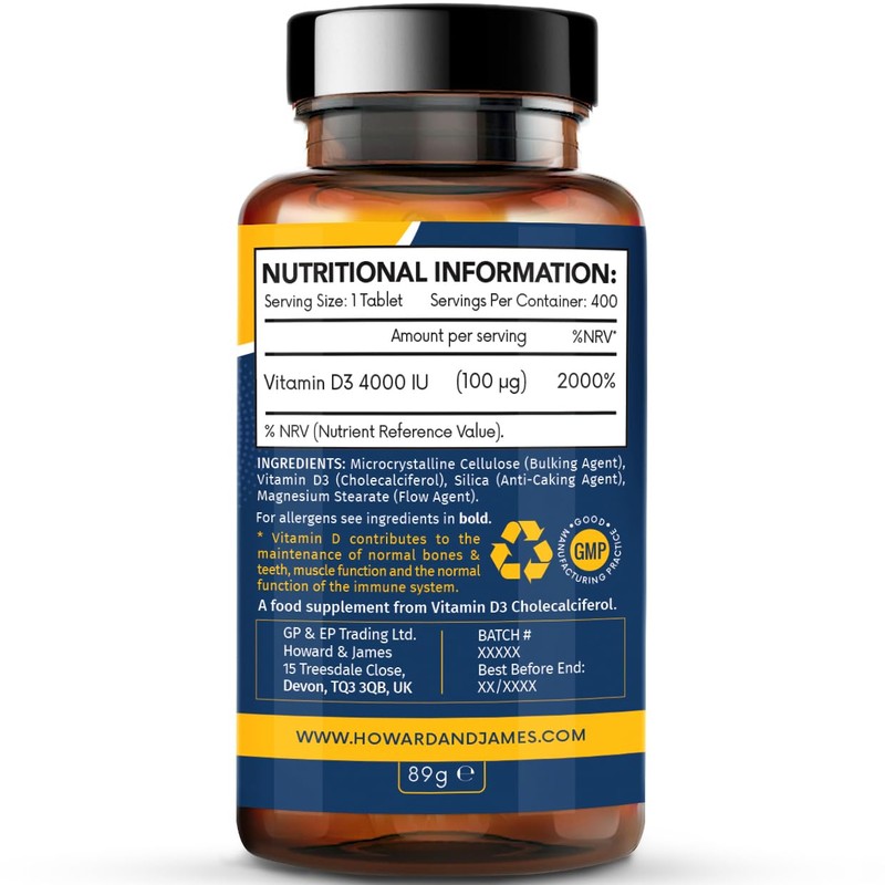 Vitamin D3 4000iu 400 High Strength Tablets Vegetarian Vitamin D