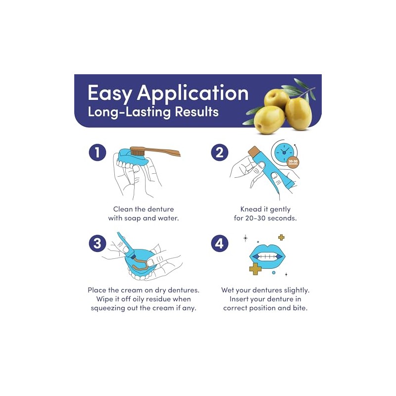 Denttach Gold Denture Adhesive, Petroleum Free Olive Oil Based Premium