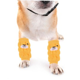POPETPOP 4 Pcs Dog Knee Brace Socks, Cartoon Warm Pet Socks, Winter Pet Leg Socks Outdoor, Non-Slip Pet Leg Warmer Socks