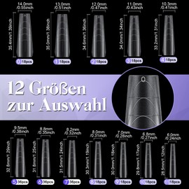 Kiiwah 270 Stück Trapezförmige Nageltips mit Hilfslinien, 12 Größen Nagelspitzen Tips für Gelnägel Acryl Nagelverlängerung Kunstnägel Fake Nägel Tips für DIY Nail Art
