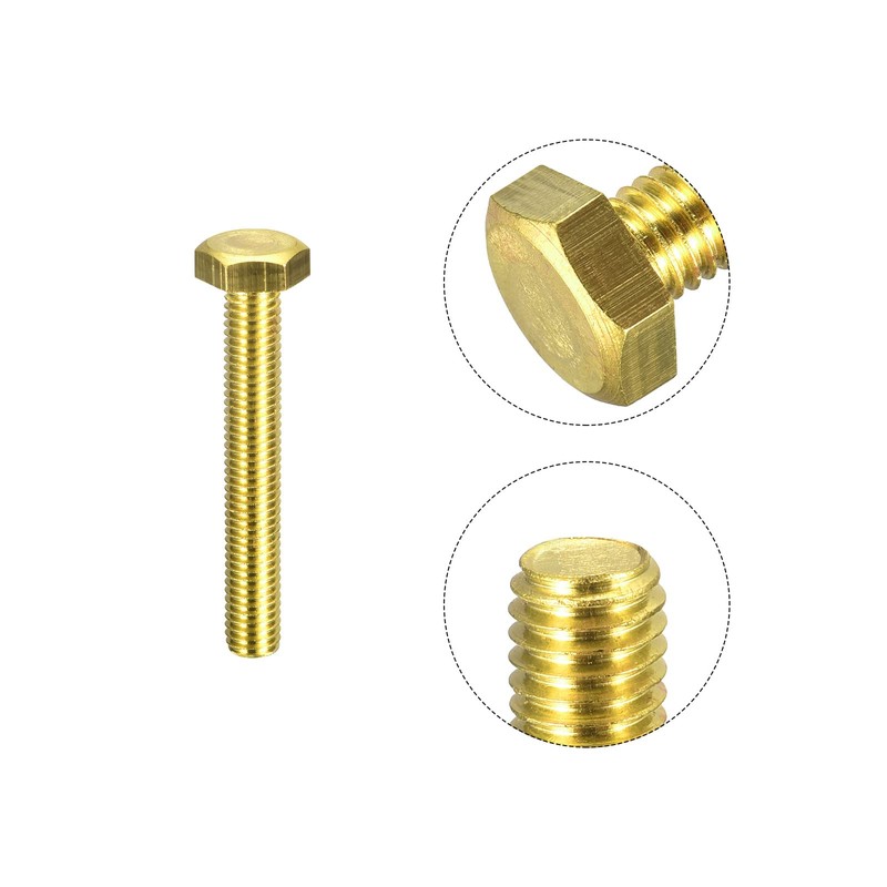 sourcing map Brass Hex Bolts, M8x55mm 3pcs Fully Thread Grade
