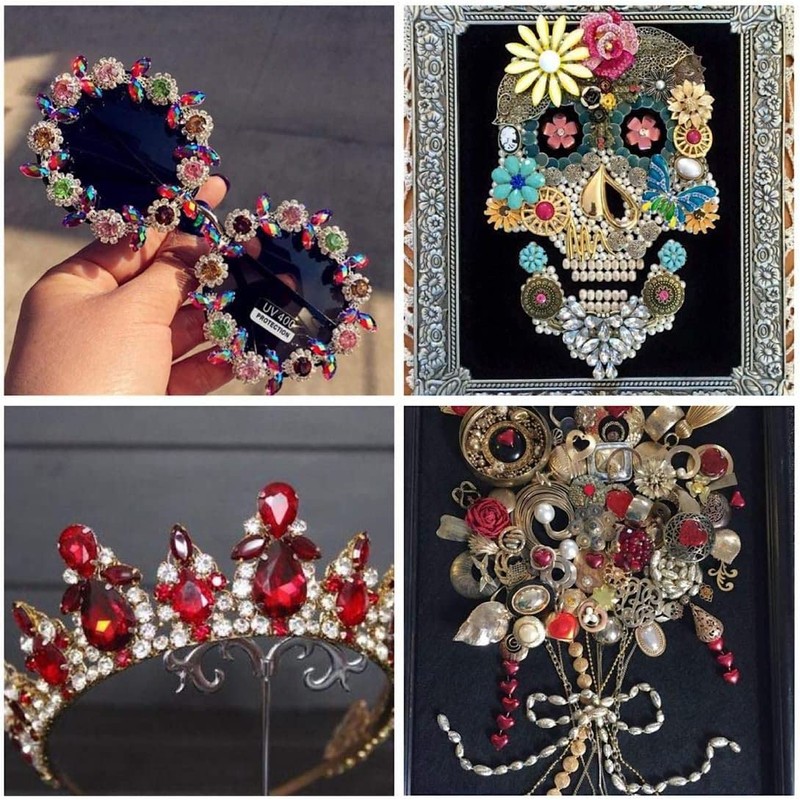 50 diamantes de imitación para coser (rosa rojo-dorado)