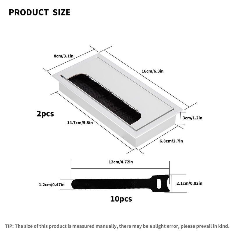 2 Pcs Desk Table Grommets, Aluminum Alloy Rectangle Cord Cable