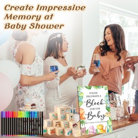 AryiHitt 97 Pcs Baby Shower Game Sign Set Includes Decorative Square Signs 56 DIY Blank Wooden Blocks 20 Paint Markers (Dinosaur)
