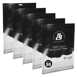 New York Central Watercolor Paper Sheets, 9x12 Inch, 140lb Cold Press, Pack of 50 - Professional Grade, Acid-Free, Archival - for Wet and Dry Media