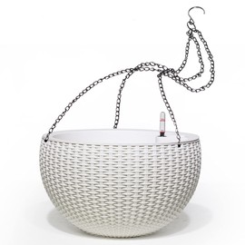 Dexceder 10.5 Inch Large Self Watering Hanging Planters Indoor Outdoor, Thickened Hanging Basket Flower Plant Pot with Water Level Indicator (White)