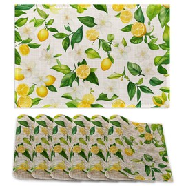 Placemats12x18 Inch,Lemons Flower Placemats,Green Leaf Kitchen Dining Coffee Table Mats Set of 6 for Home Indoor Outdoor Party