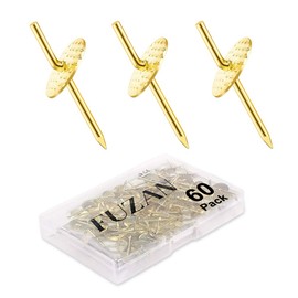 60pcs Picture Hangers, 20lbs Assorted One Step Hangers, Iron Alloy Nail Hooks, Professional Plaster Picture Hanging Kit on Wooden/Drywall Hanging Hardware for Clock,Mirror,Jewelry Golden