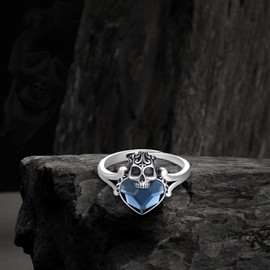 Skull Ring for Women 925 Sterling Silver Skull Crystal Ring Adjustable Ring Gothic Jewelry Gift for Women, Sterling Silver, Crystal
