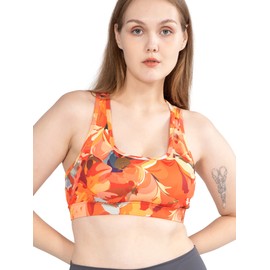 POSESHE Women's Plus Size High Support Wireless Sports Bra With Removable Pads, Orange, X-Large