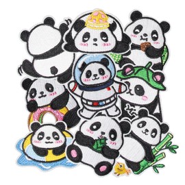 HEYTRCO 9PCS Cartoon Pandas Iron on Patches, Chinese Style Playful Cute Embroidered Iron on Badges for Clothes, Custom Applique for Kids, Hats, Jeans, Jackets, Bags, Backpacks, Dress