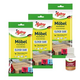 Poliboy Furniture Wet Wipes - Dusters for All Surfaces, Wood, Plastic, Metal - All-Purpose Wet Wipes for the Household - 3 x 24 Wipes - With Product Sample - Made in Germany