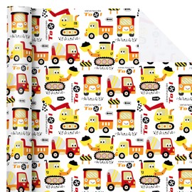 WRAPAHOLIC Construction Wrapping Paper Roll - Mini Roll - 17 Inch x 16.5 Feet - Digger Tractor Truck Wrapping Paper for Kids Boys Birthday, Baby Shower
