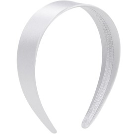WantGor 1.6 Inch Wide Headbands Silk Satin Plain Headband for Women, Non Slip Solid Hair Bands Hair Accessories Cosplay DIY Holiday Head Band (White, Large)