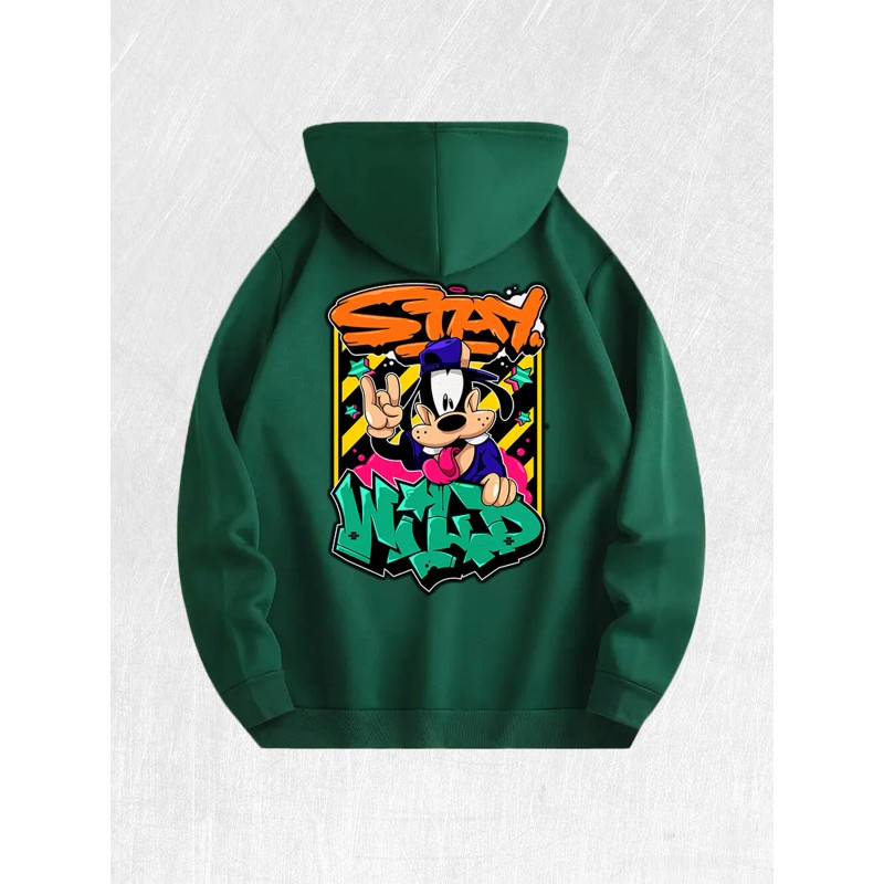 Stay Wild Cartoon Dog Hoodie 100% Cotton US Warehouse 7