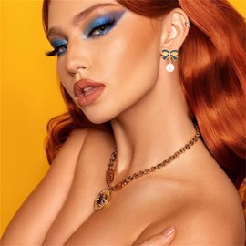 Dreuyet Christmas Bow Earrings for Women Red Ball Bow Earrings Christmas Earrings Xmas Bow Earrings Christmas New Year Red Earrings (Black Bow (Pearl))