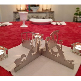 Valerie Atkisson Modern Silhouette Centerpiece Nativity for Tabletop, Brushed Steel
