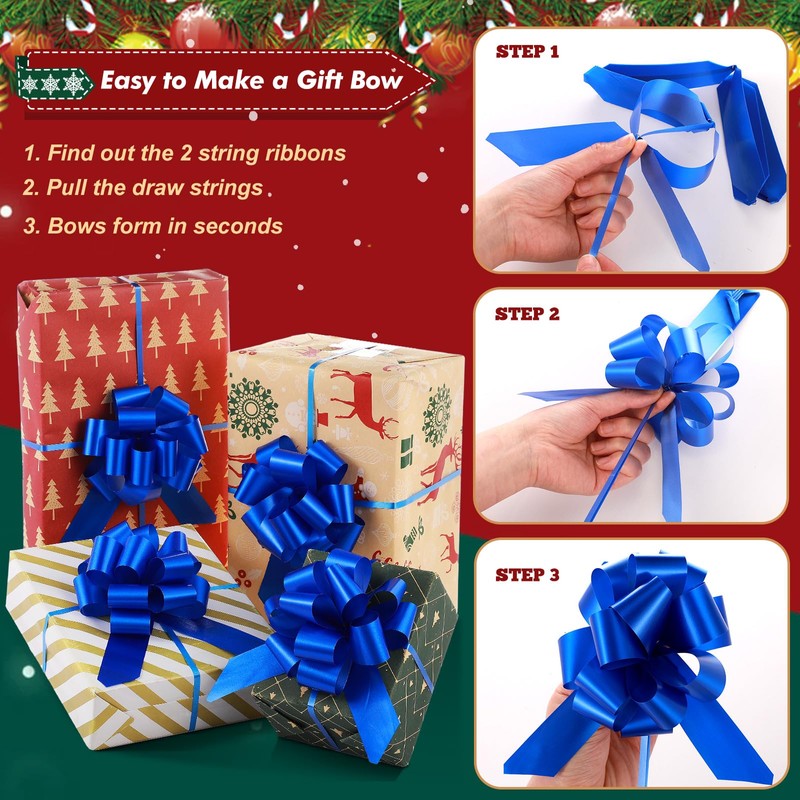 48 Pcs Blue Christmas Pull Bows Bulk for Wrapping Gift