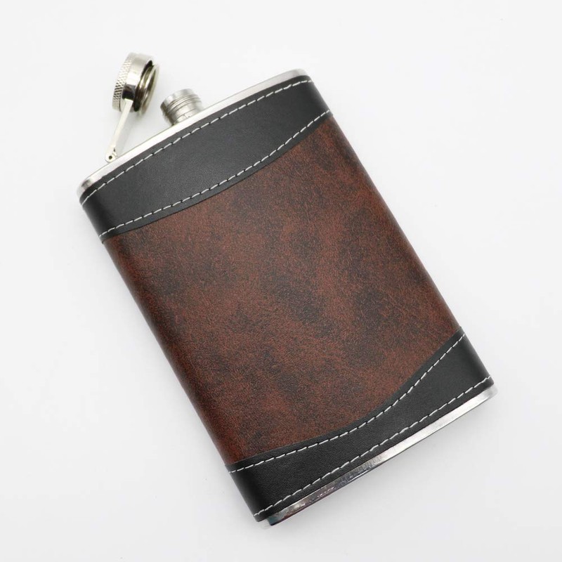 Premium Leather Hip Flask 8 oz with Funnel Stainless Steel