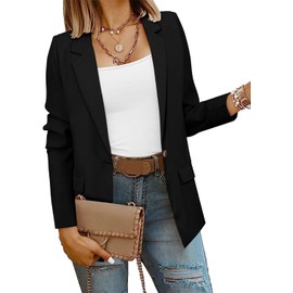 CRAZY GRID Women Work Casual Blazer Jacket Professional Business Blazer with Lined Ladies Buttons Long Sleeve Trendy Suit Jacket S Black