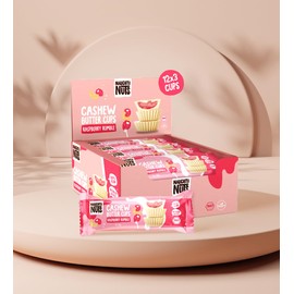 Naughty Nuts BIO Cuppette di Burro di Anacardi, Lampone e Cannella - Vegana, senza Olio di Palma e con il 53% di Zucchero Raffinato in Meno - 12 x 39 g