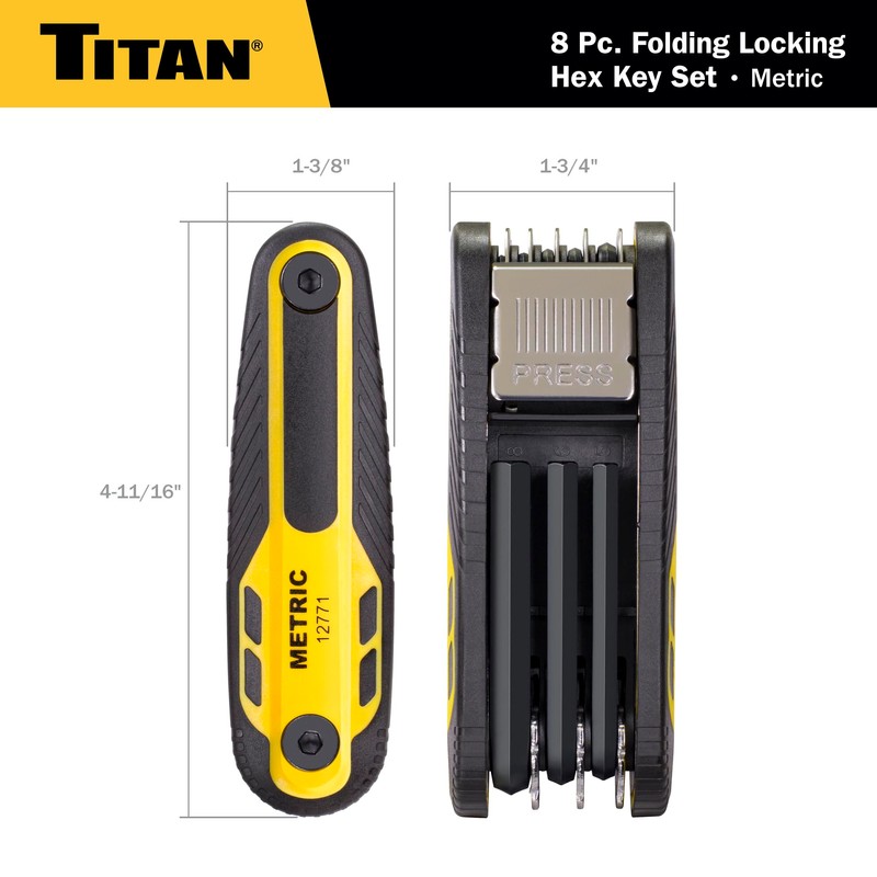 Titan 12771 8-Piece Locking Folding Metric Hex Key Set