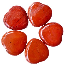 Ladeukoi Natural Crystal Love Heart Stone, Polished Healing Palm Bag Stone, Reiki Balancing Meditation Mini Stone, 1 Inch (25 mm), Red Jasper