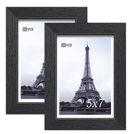 VCK 5x7 Picture Frame, Black Wooden Photo Frames for Wall Hanging Gallery or Tabletop Display, 2 Pack
