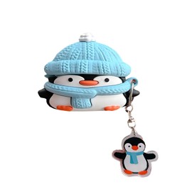 Wireless Charging Earphone Case Compatible with Airpods Pro/Pro2, Cute Animal Hat Penguin Design Soft Silicone Full Body Protective Skin Cover, Kids Girls Women Cartoon Earbuds Accessories