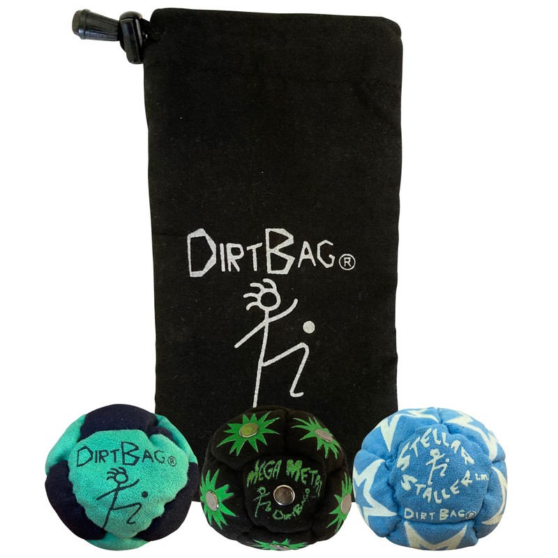 DIRTBAG All Star Footbag 3 Pack with Pouch, 100% Handmade,