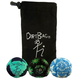 DIRTBAG All Star Footbag 3 Pack with Pouch, 100% Handmade, Premium Quality, Bright Vivid Colors, Signature Carry Bag - Green/Black