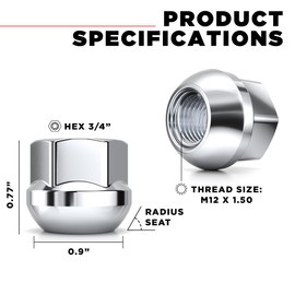 White Knight M12x1.5 Lug Nuts for Select Honda and Acura (1980's ~ 2015's), Factory Style Chrome Open End Radius Seat – WN14407-20AM (20 Pack)