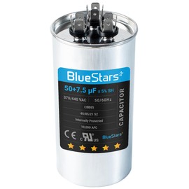 [2025 Updated] BlueStars 50/7.5 uF 50+7.5 MFD ±5% 370 or 440 Volt AC CBB65 CBB65B Dual Run Round Capacitor - Air Conditioner Capacitor for AC Unit Fan Motor Start, Heat Pump, Condenser Straight Cool
