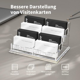 AITEE Business Card Holder for Desk: 4 Tiers 8 Compartments Clear Acrylic Business Card Stand Business Card Stand Holds 400-480 Business Cards for Trade Show Stand Department Store Counter Office
