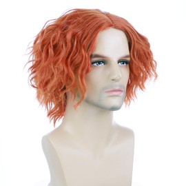 BERON Orange Mens Short Wig Curly Costumes Hair Wigs for Boys Heat Resistant Synthetic Cosplay Party Wigs
