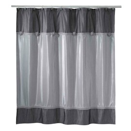Avanti Linens- Shower Set, Fabric Shower Curtain & 12pc Curtain Hooks, Durable Bathroom Essentials (Braided Medallion Collection, Granite)