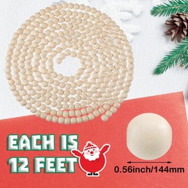 Giegxin 4 Pcs 48 Feet Wooden Bead Garland for Christmas Tree Farmhouse Rustic Beaded Garland Christmas Decorations Table Vintage Boho Wall Decor for Xmas Holiday Supply(Wood Color)