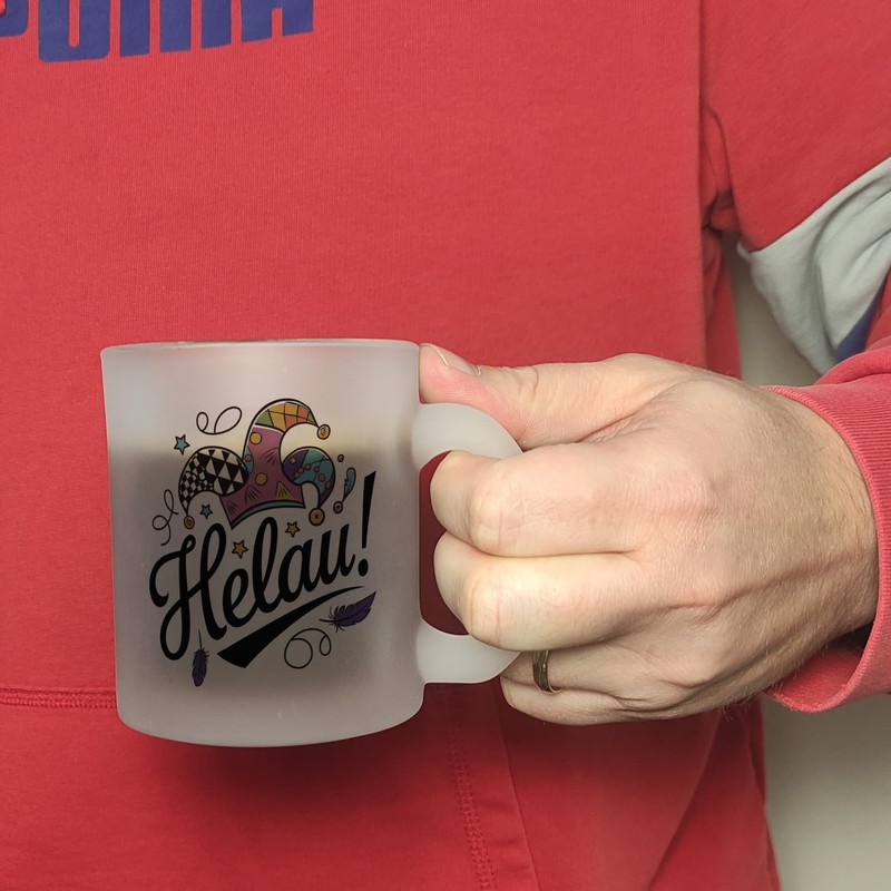 Karneval Glas Tasse mit Helau Narrenhut Lustiger Tassen-Spruch für Karnevalsliebhaber