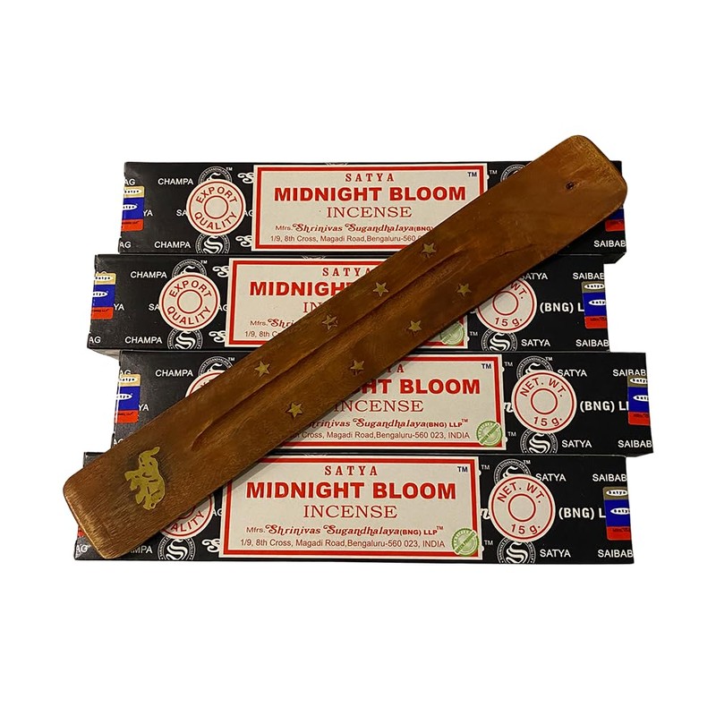 Satya Incense Sticks, 4 Packs x 15g, with Incense Holder,