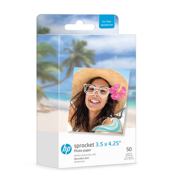 HP Sprocket 3.5 x 4.25” Zink Sticky-Backed Photo Paper (50 Pack) Compatible with HP Sprocket 3x4 Photo Printer