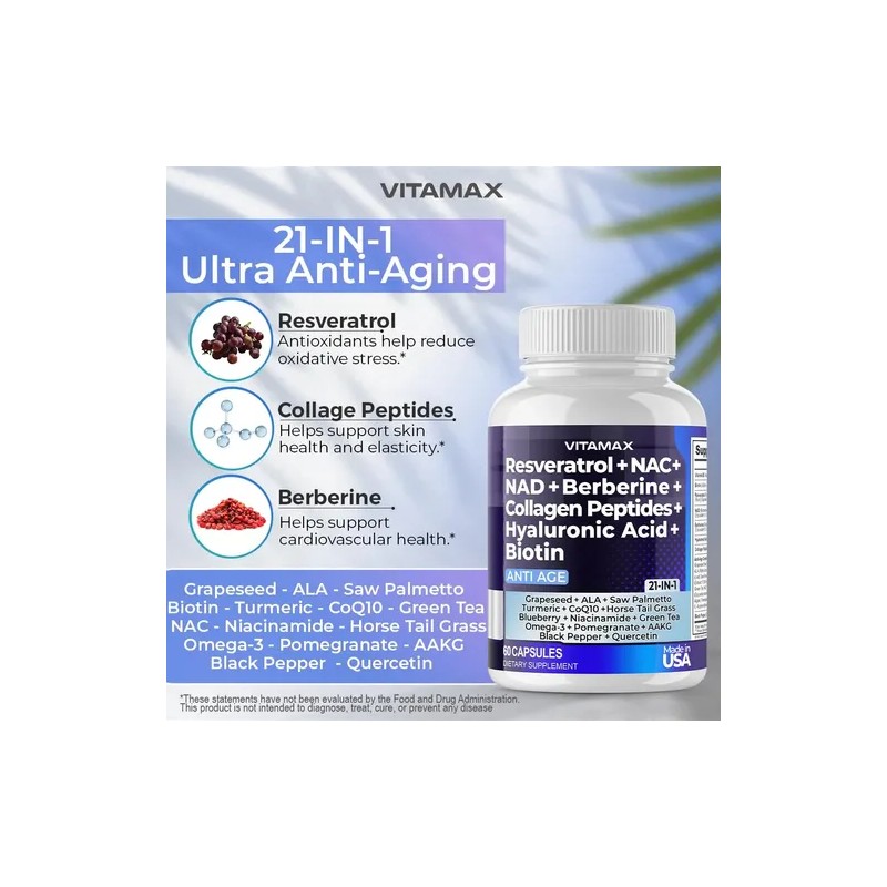 Vitamax Resveratrol Nad+ Berberine 120 Conteo