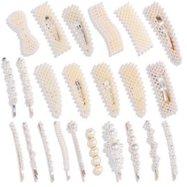 Fashion Hair Clips Set 24 PCS Pearls Hair Clips Acrylic Resin Hair Barrettes Handmade Hair Barrettes,Glitter Crystal Geometric Hairpin, Elegant Gold Hair Accessories,Ladies Headwear Styling Tools