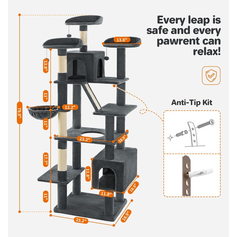 Made4Pets Tall Cat Tree, 80" Cat Tree Tower for Indoor