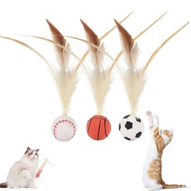 KASELIN Feather Ball, Cat Toy, Play Alone, 3 Pieces, Cat Ball, Stress Relief, Lack of Exercise, High Elasticity, Rubber Indoor Cat Toy, Cat Gift, Training, Tracking, Hunting, Exercise, Basketball