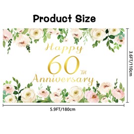 Vlipoeasn Elegant White 60th Wedding Anniversary Decorations Flower Peony 60th Anniversary Photography Backdrop for Couple Surprise for Parents Cheers to 60 Years Wedding Supplies