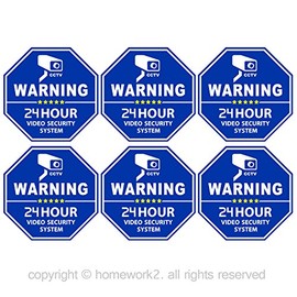 CCTV Video Surveillance Security Door & Window Stickers, Blue Octagon-Shaped, 3.3 X 3.3 Inch Vinyl Decals - Indoor & Outdoor Use, UV Protected & Waterproof - 6 Labels