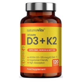 NaturesVits Vitamin D3 and K2 Bone Supplement - with Zinc, MCT Oil and Boron for Calcium Absorption for Joint Care - High Strength Natural Supplements for Women and Men