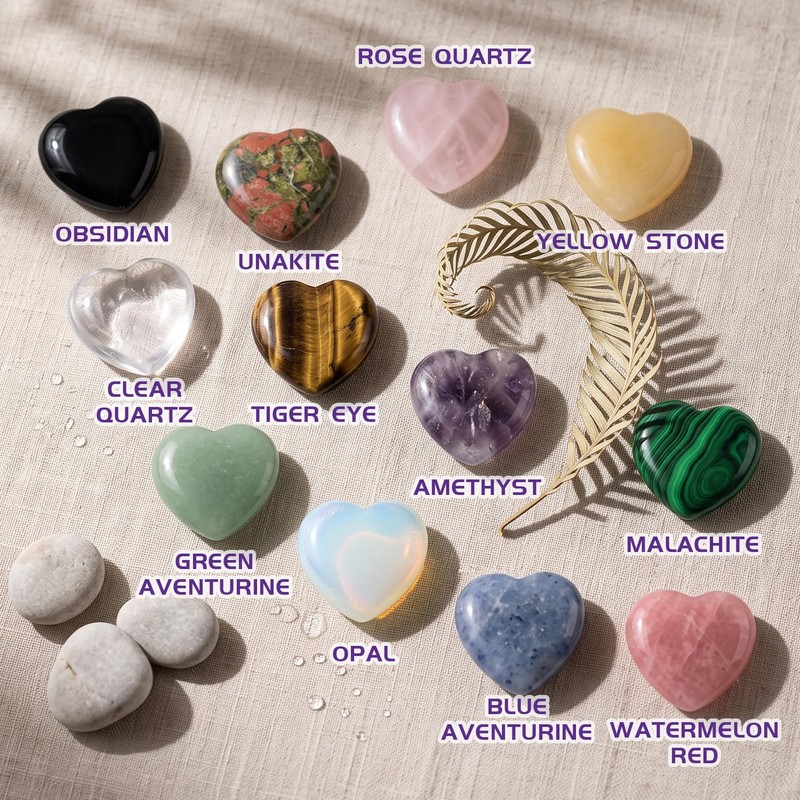 12 Heart Shaped Crystals + 12 Information Cards