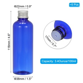 PATIKIL Travel Bottles with Screw Cap, 6 Pcs 3.4Oz(100ml) Leak Proof Refillable Empty Dispenser Container Squeeze Bottle with Aluminum Screw Lid for Shampoo Toiletries Lotion Cream, Blue